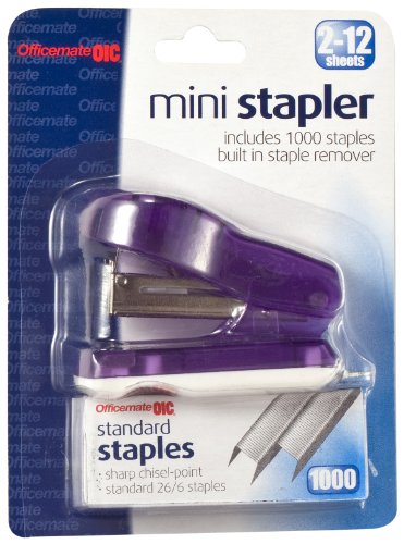 Pens Officemate Mini Stapler with 1000 Standard Staples, Comes in Assorted Colors - Red/Blue/Green/Purple (97753)