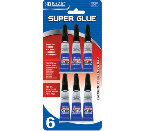 BAZIC Super Glue 3g/0.10 Oz, Small Tube Clear Adhesive Fluid Liquid Bonding for Office & Home Improvement (6/Pack), 1-Pack