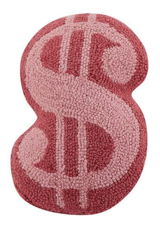 Peking Handicraft Dollar Sign Shaped, Hook Pillow, Wool and Poly Velvet