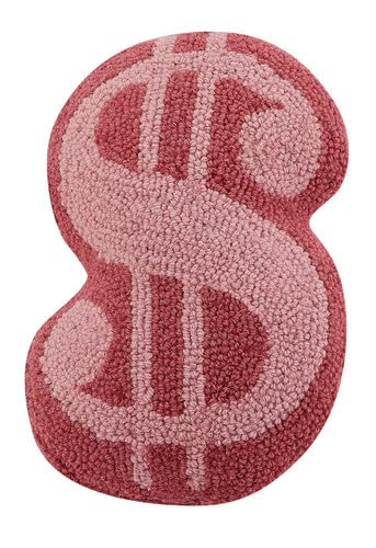 Peking Handicraft Dollar Sign Shaped, Hook Pillow, Wool and Poly Velvet