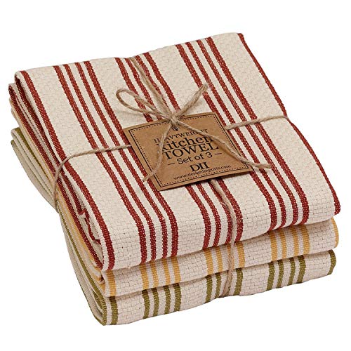 DII Design Harvest Stripe Kitchen Dish Towel Set 3 Heavyweight Cotton 18" x 28"