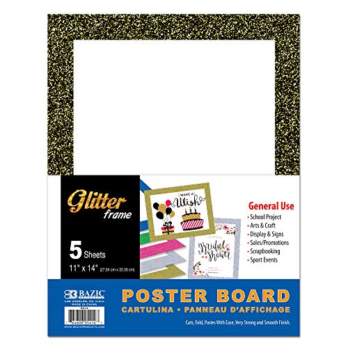 BAZIC 11x14 White Poster Board, Glitter Sparkling Frame, Cardstock Paper for Christmas Wedding Birthday (5/Pack), 1-Pack