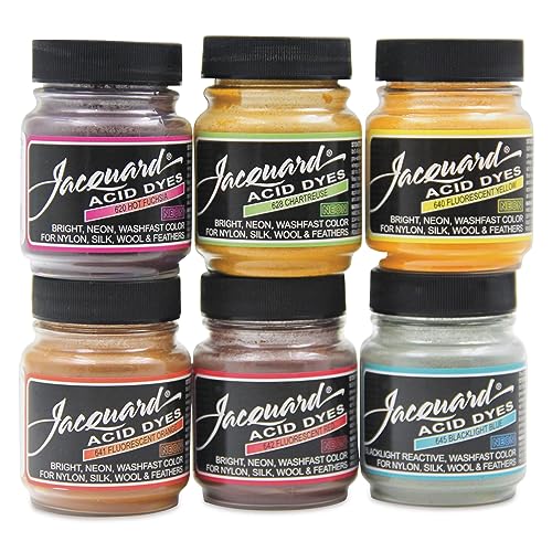 Jacquard Acid Dye 6 Color Neon Set Jacquard Acid Dye - 1/2 Oz Net Wt Each Color- Acid Dye for Wool - Silk - Feathers - and Nylons - Brilliant Colorfast and Highly Concentrated