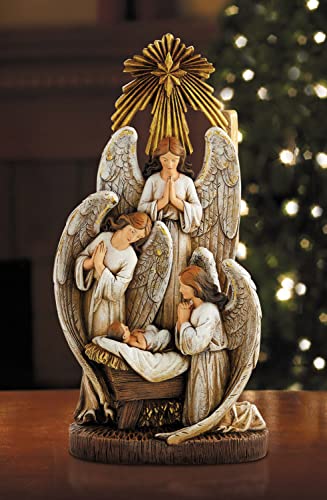 Christian Brands Angels in Adoration Resin Christmas Nativity Figurine Statue, 13 Inch