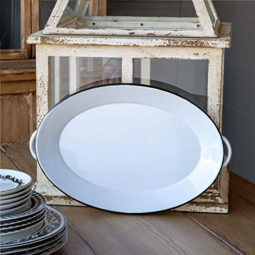 Park Hill Collection EAW90027 Farmhouse Enamelware Oval Tray with Handle, 15-inch Length