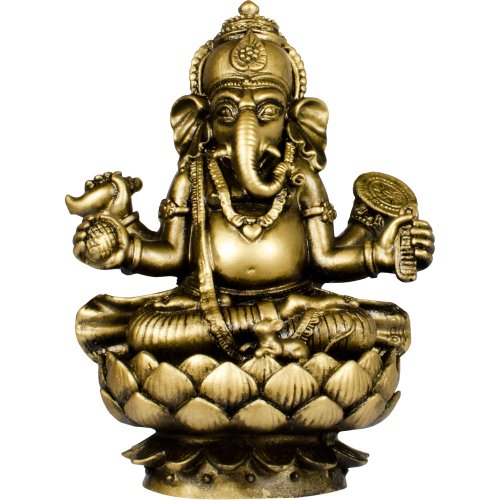 Kheops International Polyresin Sitting Ganesha Figurine Gold