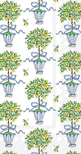 Boston International IHR 3-Ply Paper Napkins Rosanne Beck Collections, 16-Count Guest Size, Lemon Topiary