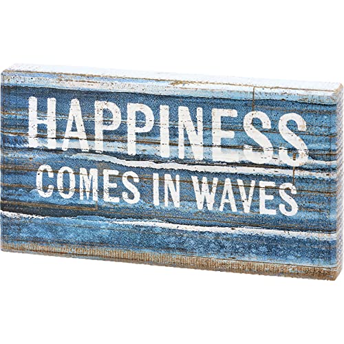 Primitives By Kathy 113597 Happiness Comes in Waves Block Sign, 8-inch Length