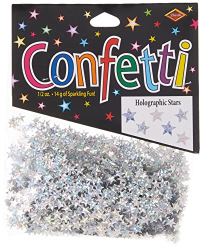 Beistle Silver Holographic Stars Confetti, 1/2-Ounce (CN054)