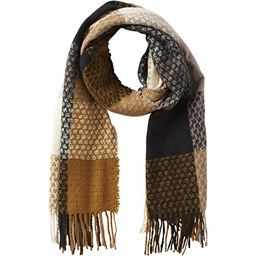 Hadley Wren Tickled Pink Womens Oakley Plaid Fringe Scarf, Gold, One Size (6099)