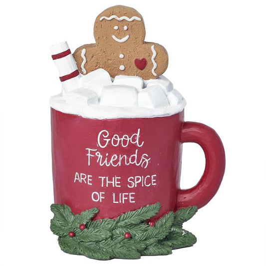 Blossom Bucket Gingerbread Cookie in Red Mug with Christmas Greens