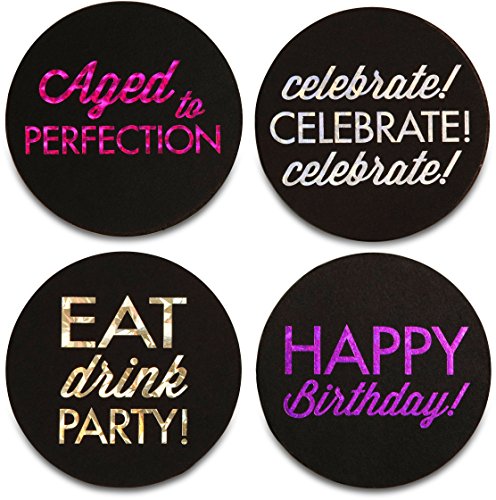 Pavilion Gift Company Hiccup - Happy Birthday Themed Sparkle Round Drink Coasters, Regular, Multicolor