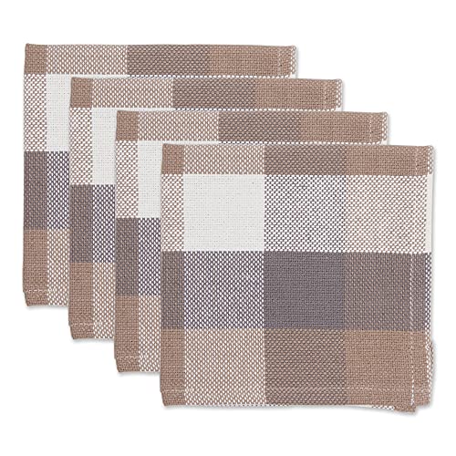 DII Tri-Color Check Collection Kitchen, Dishcloth Set, Stone, 4 Piece