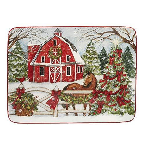 Certified International 22809 Christmas on the Farm Rectangular Platter 16" x 12" Servware, Serving Accessories, One Size, Multicolored