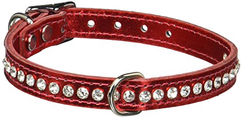 OmniPet Signature Leather Crystal and Leather Dog Collar, 14", Metallic Red