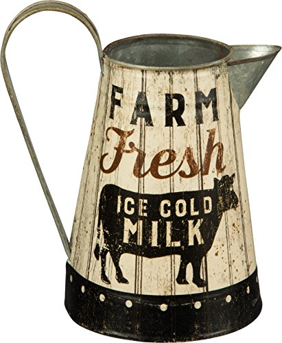 Primitives By Kathy Rustic Distressed Metal Farm Fresh Milk Pitcher or Watering Can, Vase, or Jug by Primatives by Kathy,White Black