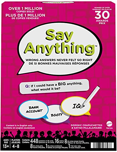 Mattel SAY Anything Board Game with Question Cards, Tokens, Dry Erase Boards, Dry Erase Markers & Dry Erase Scoreboard, Gift for 4 to 8 Players 13 Years Old & Up