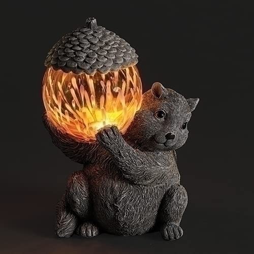 Roman LED Solar Pudgy Pals Garden Statue, Resin, Outdoor Decoration (Chipmunk, 9.5-inch Height)