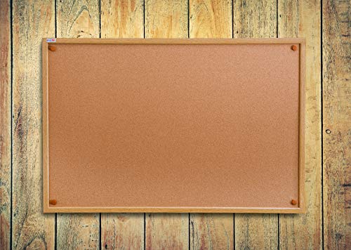 Floortex Viztex Cork Bulletin Board, 36" x 24", Oak Effect Frame