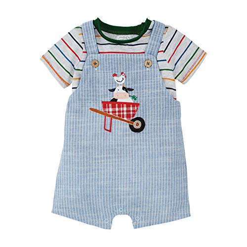 Mud Pie Baby Boys' Cow Ticking Overall Set, 9-12 Months,Blue