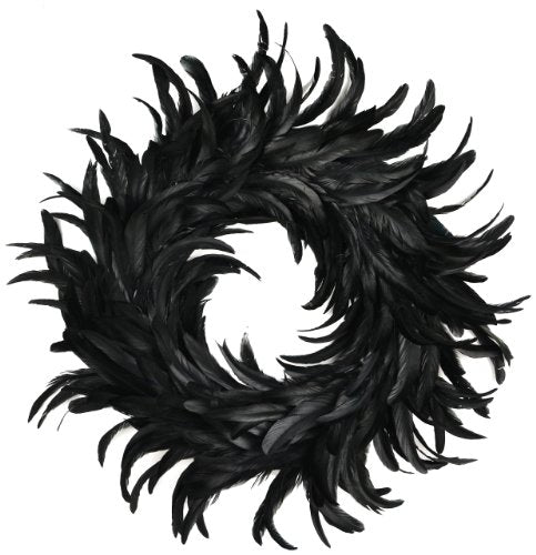 Midwest Design 19" Black Cocktail Feather Wreath - Front Door Wreath - Black Wreath - Mantel Wreath - Home Decor