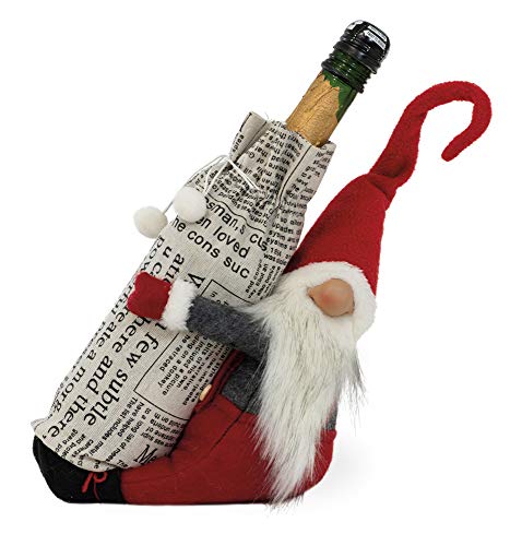 Boston International Christmas Tabletop Gnome Figurine, 12 x 9-Inches, Santa Elf Bottle Holder