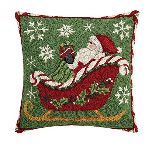Peking Handicraft 31SERX401C18SQ Santa on a Sleigh Hook Pillow, 18-inch Square, Wool and Cotton