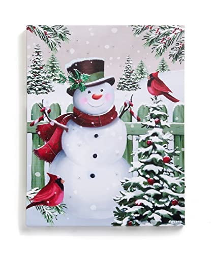 Giftcraft 684032 Christmas LED Canvas Print Snowman and Cardinals, 15.75-inch Length