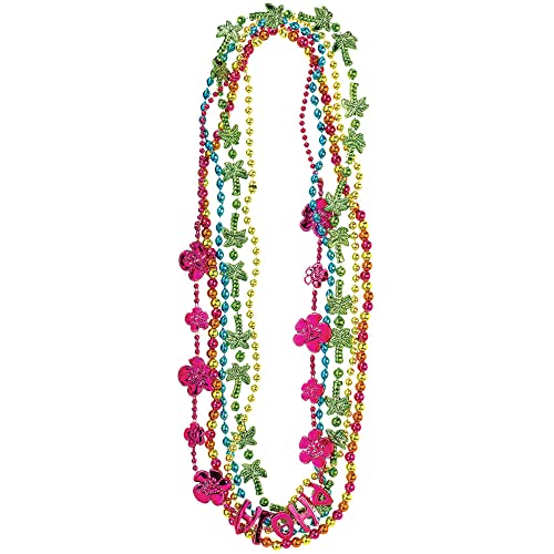 amscan 397175 Tropical Themed Multicolor Metallic Bead Plastic Necklaces, 32", 5 Ct.