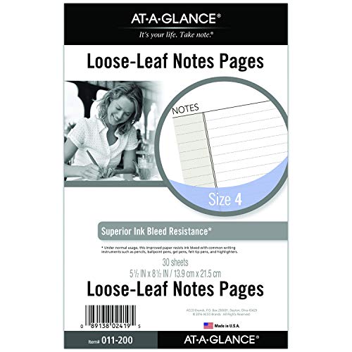 ACCO (School) AT-A-GLANCE Day Runner Notes Pages, 87228 DAY-TIMER, Refill, Loose-Leaf , Undated, for Planner, 5-1/2" x 8-1/2", Size 4, 30 Sheets/Pack (011-200)