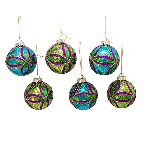 Kurt S. Adler Kurt Adler 80MM Glass Ball, 6 Piece Box Ornament, Blue, Green, Gold, Purple