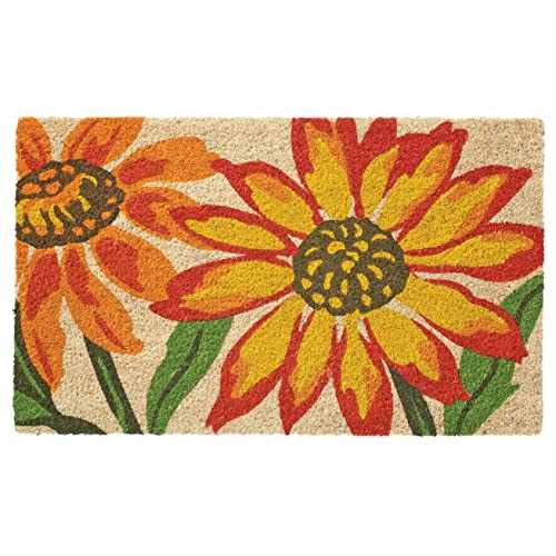 Larry Traverso Blanket Flower 100% Coir Doormat, 18 x 30 inches, Naturally Durable, PVC-Backing, Sustainable