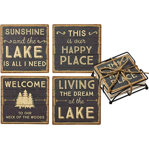 Primitives By Kathy AR Country Store Coaster Set - This is Our Happy Place - Lake