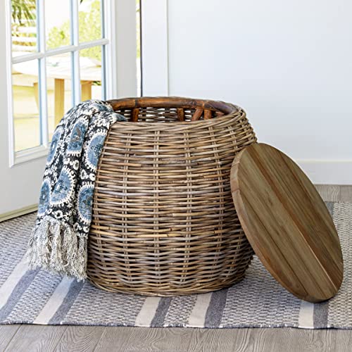 Park Hill Collection EFT16008 Rattan Side Table with Wood Top, 23.5-inch Length