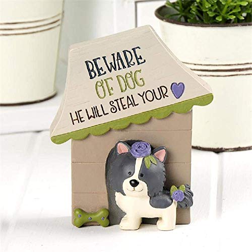 Blossom Bucket 201-12484 Beware of Dog Doghouse and Pup Decorative Sign, 4-inch High