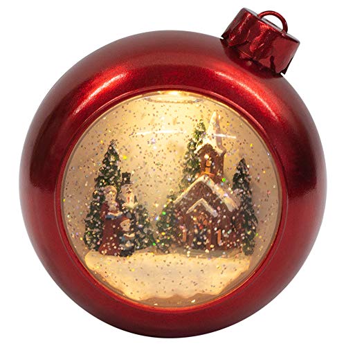 Roman Inc. 7" Red Christmas Bulb Ornament Swirl Glitter Dome Snow Globe with Church and Victorian Carolers