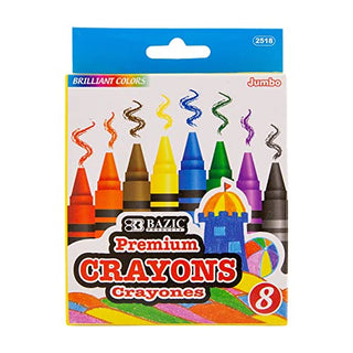 BAZIC Crayons Jumbo 8 Color, Assorted Color Coloring Crayon Set, Non Toxic Drawing Crayons for School Art, Gift for Kids Artist (8/Pack), 1-Pack