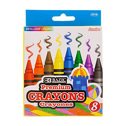 BAZIC Crayons Jumbo 8 Color, Assorted Color Coloring Crayon Set, Non Toxic Drawing Crayons for School Art, Gift for Kids Artist (8/Pack), 1-Pack