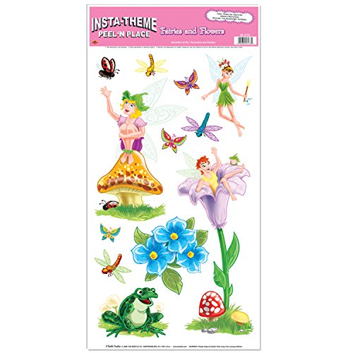 Beistle Fairies and Flowers Peel 'N Place Wall Clings, 12 Ct, 12" x 24", Multicolored