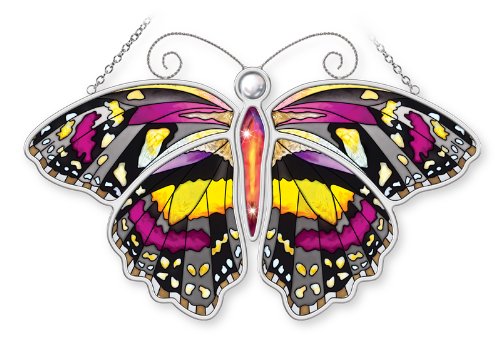 Amia Tithorea Tamasea Butterfly Hand Painted Glass Suncatcher, Multicolored, 10-1/2-Inch