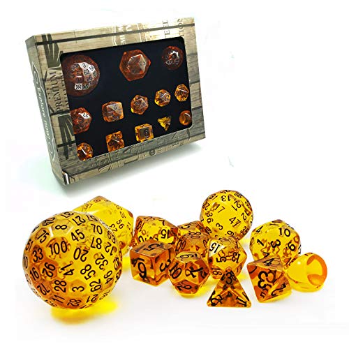 BESCON DICE Amber Complete Polyhedral RPG Dice Set 13pcs D3-D100