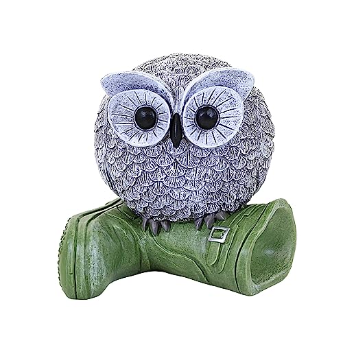 Roman Pudgy Pals Owl on Boot Garden Statue, 7.25-inch Height, Outdoor Decoration