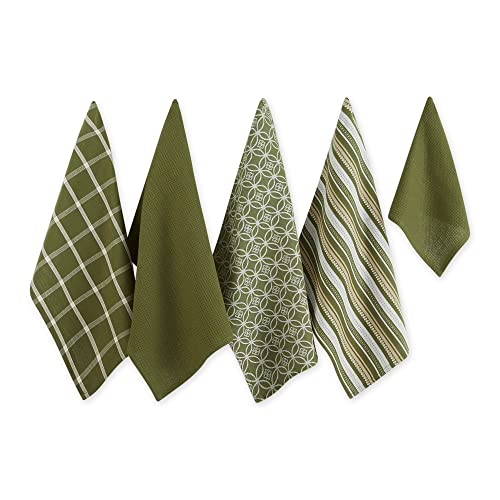 DII Design Assorted Woven Kitchen Set, Dishtowel, 18x28; Dishcloth, 13x13, Sage, 5 Piece