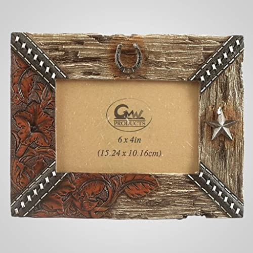 Lipco Polyresin Leather and Wood Look Photo Picture Frame, 9-inch Length, Wall and Tabletop Decoration