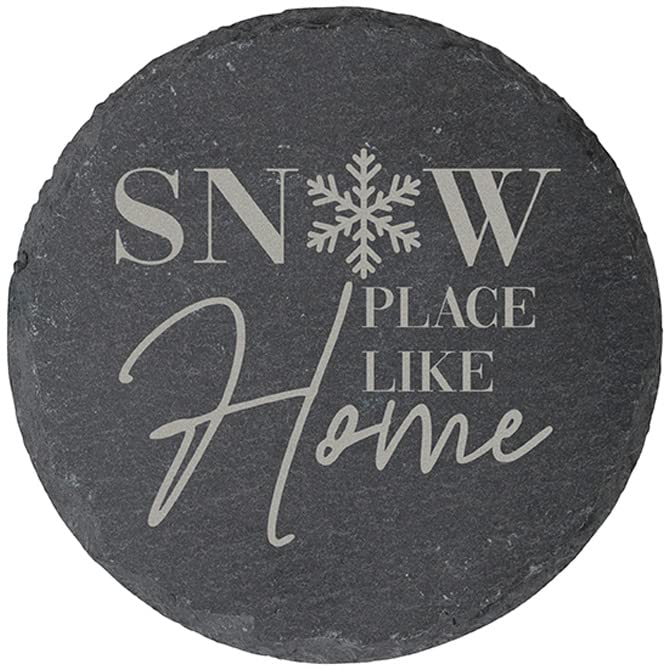 Carson Home Snow Place Like Home Slate Coaster, 4-inch Diameter, Set of 4