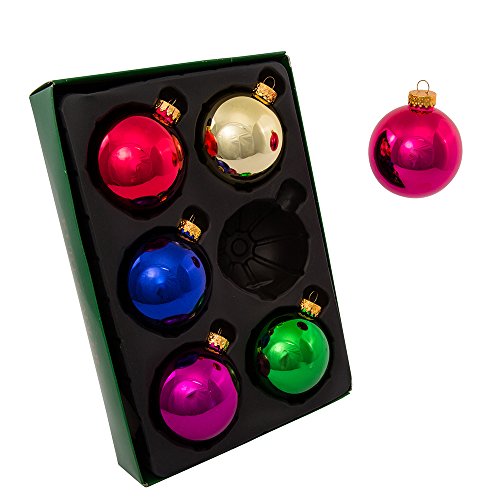 Kurt Adler 65mm Shiny Multicolored Glass Ball Ornaments, 6-Piece Box Set