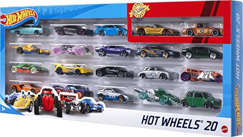 Mattel Hot Wheels 20-Car Gift Pack Assorted 116 scale Toy Vehicles Great Gift for Kids and Collectors 3 to 93 years old Instant Collection for Beginners Perfect for Party Favor Giveaways