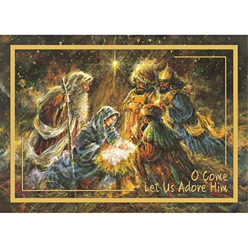 LPG Greetings Gold Foil Framed Nativity Scene Box of 14 Religous Christmas Cards
