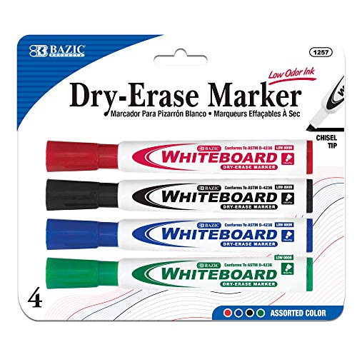BAZICChisel Tip Assorted Color Dry-Erase Markers (4/Pack) (4/Pack)