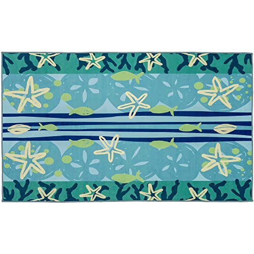 Home Comfort Ocean View Homefires Area Rug Ocean Themed Rug with Fish & Starfish 3'x5'